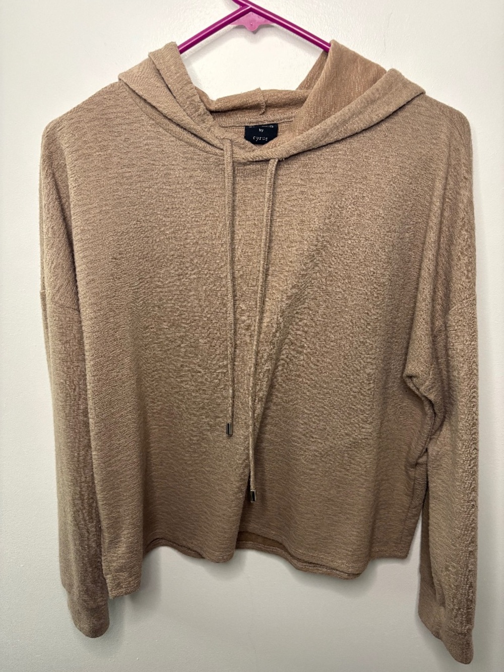 Slightly Cropped Hoodie Tan Devotion by Cyrus Size M